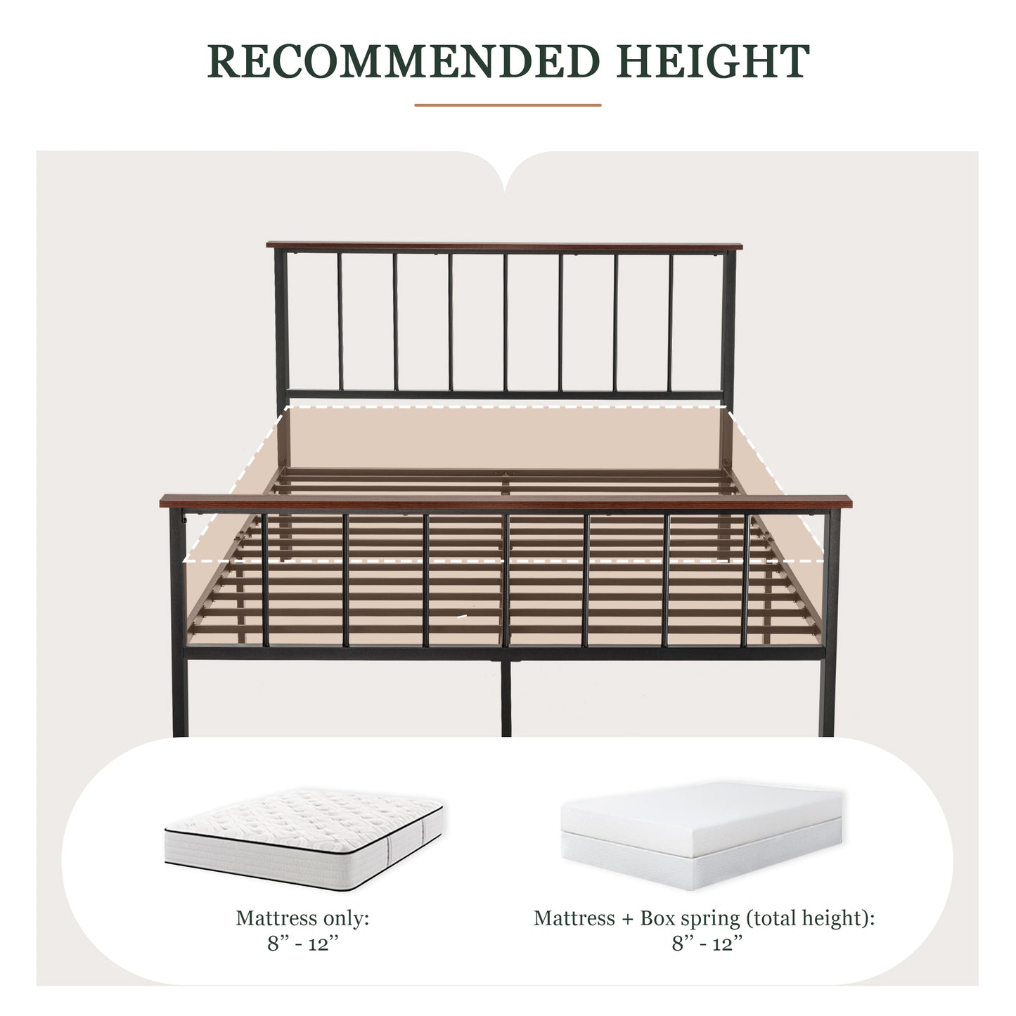 Heavy Duty Platform Bed Frame with Headboard, Metal Slats Support Mattress Foundation,Black