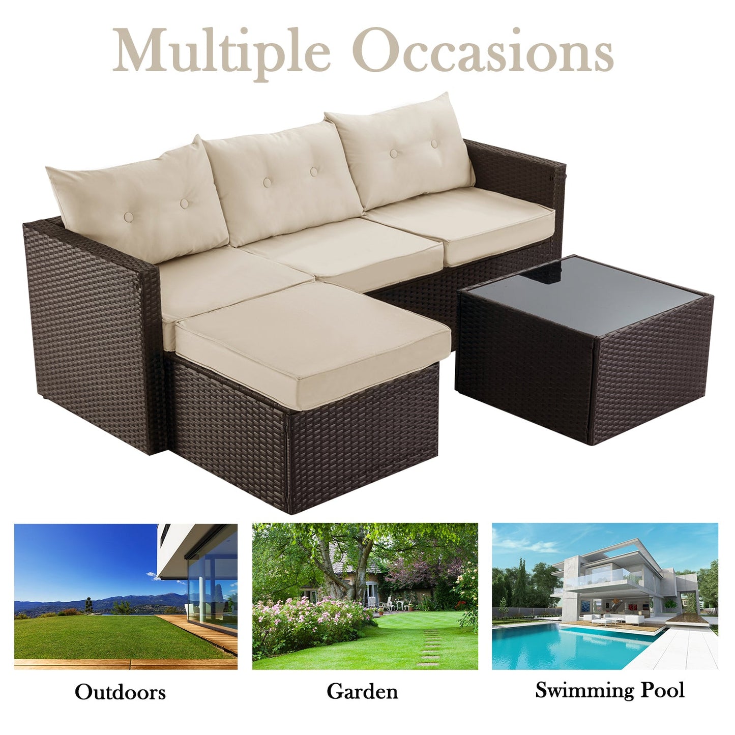 Patio Conversation Set, 3 Pieces PE Wicker Rattan Outdoor Furniture