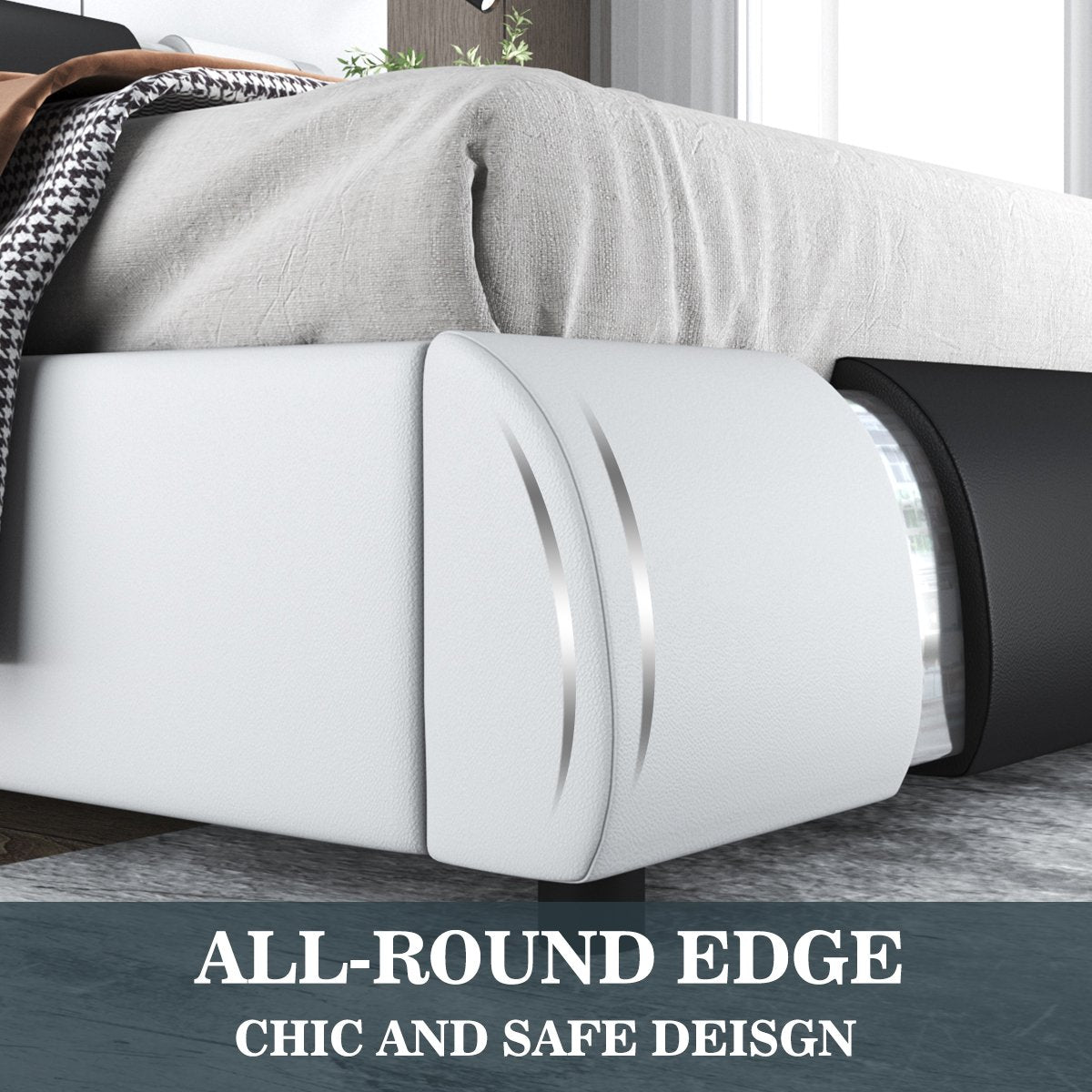 Upholstered Modern Bed with Iron Pieces Decor and Adjustable Headboard