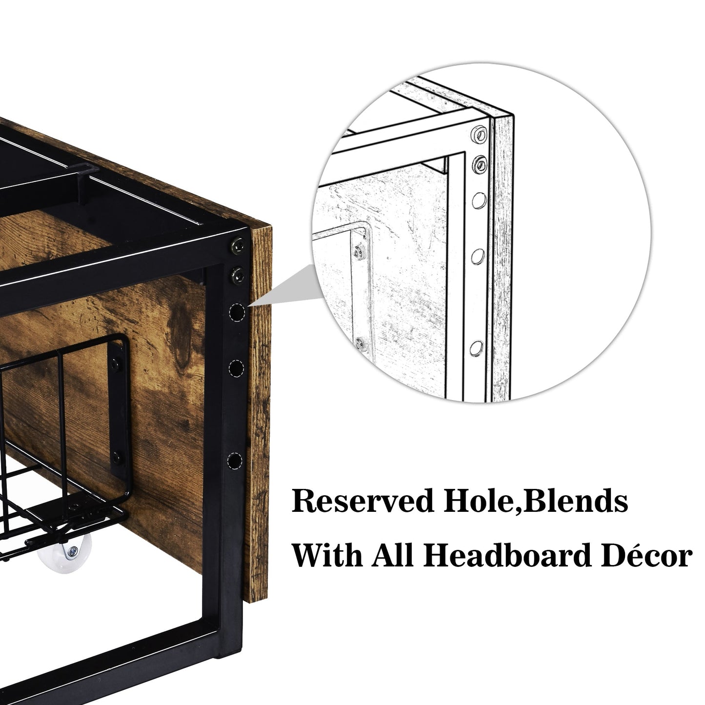 Industrial Metal Bed Frame with 4 Sliding XL Storage Drawers, Platform Bed with Large Storage Space