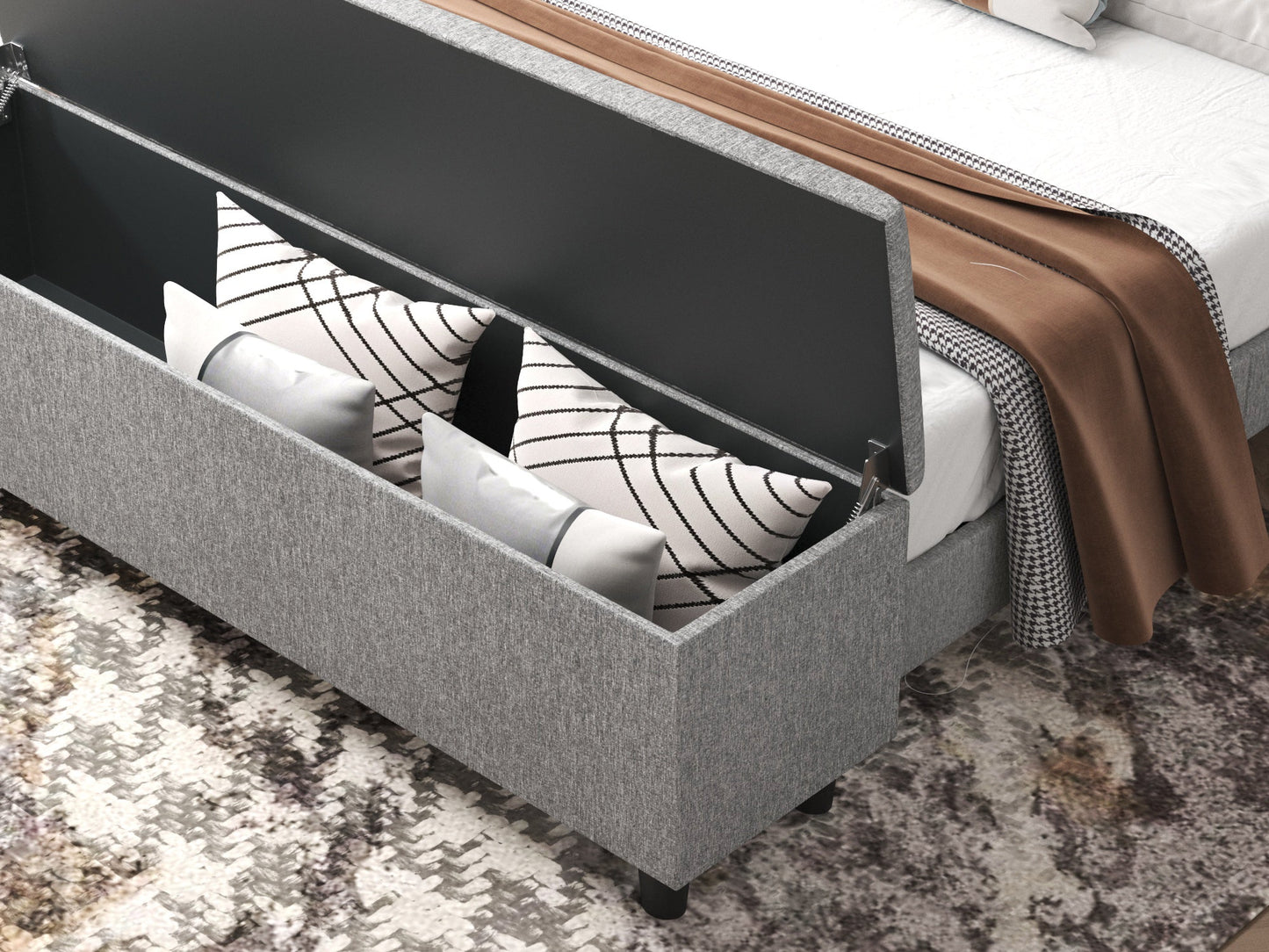 Upholstered Bed Frame with Ottoman Storage Bench