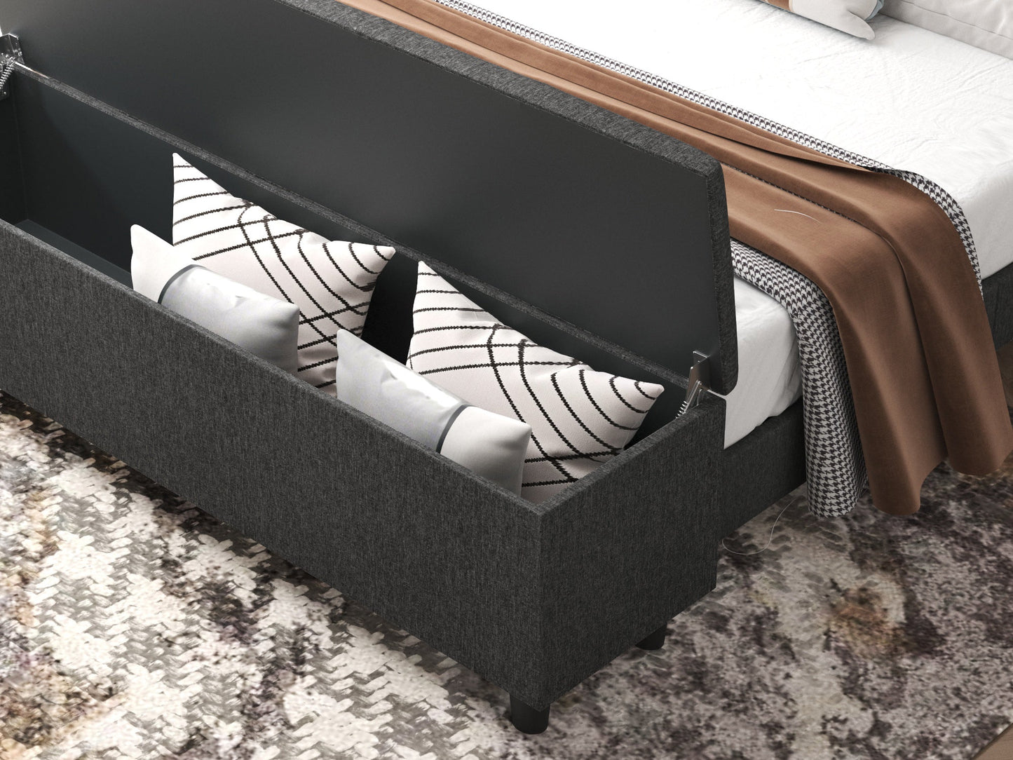 Upholstered Bed Frame with Ottoman Storage Bench