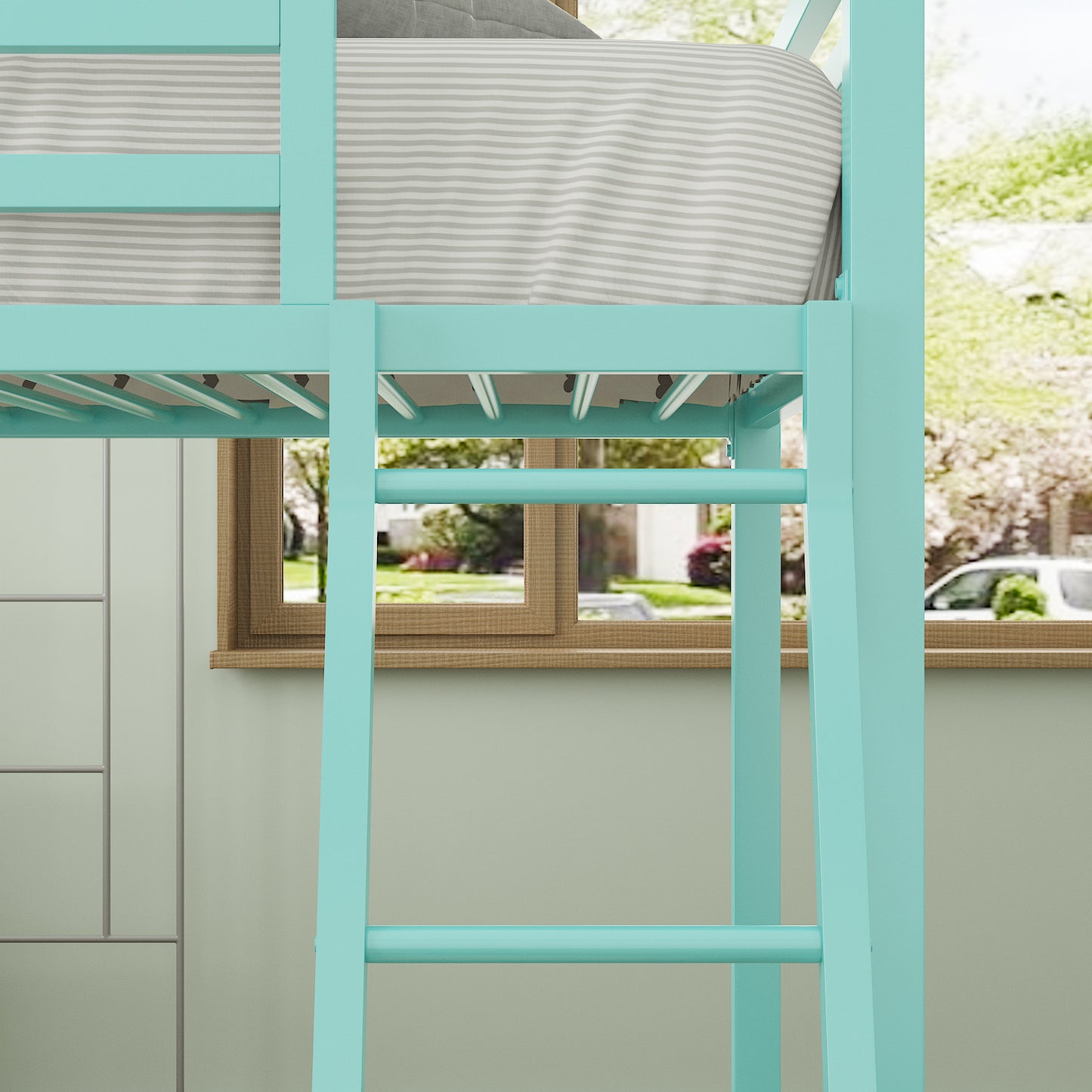 Bunk Bed Twin Over Twin Size with Ladder for Junior, Metal Twin Bunk Beds with Safety Full-Length Guardrail, Space-Saving / No Box Spring Needed / Noise Free