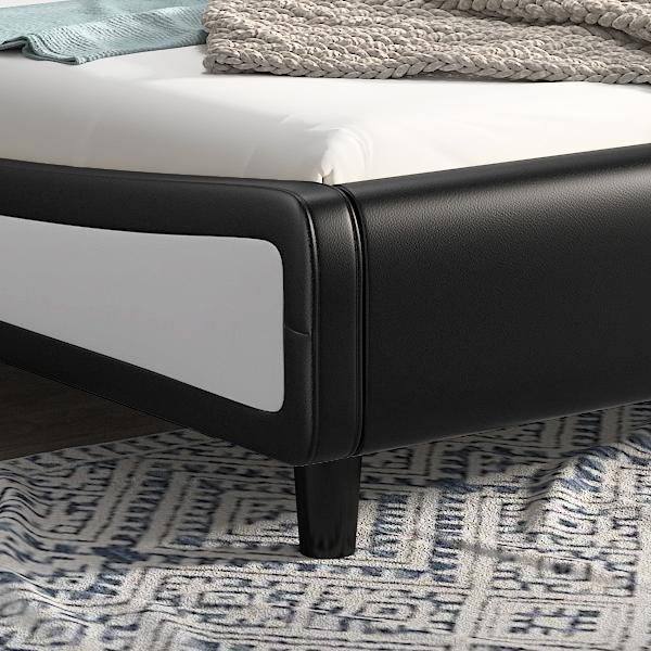 Deluxe Upholstered Platform Bed Frame, Button Tufted Sleigh Headboard with Double Backrest
