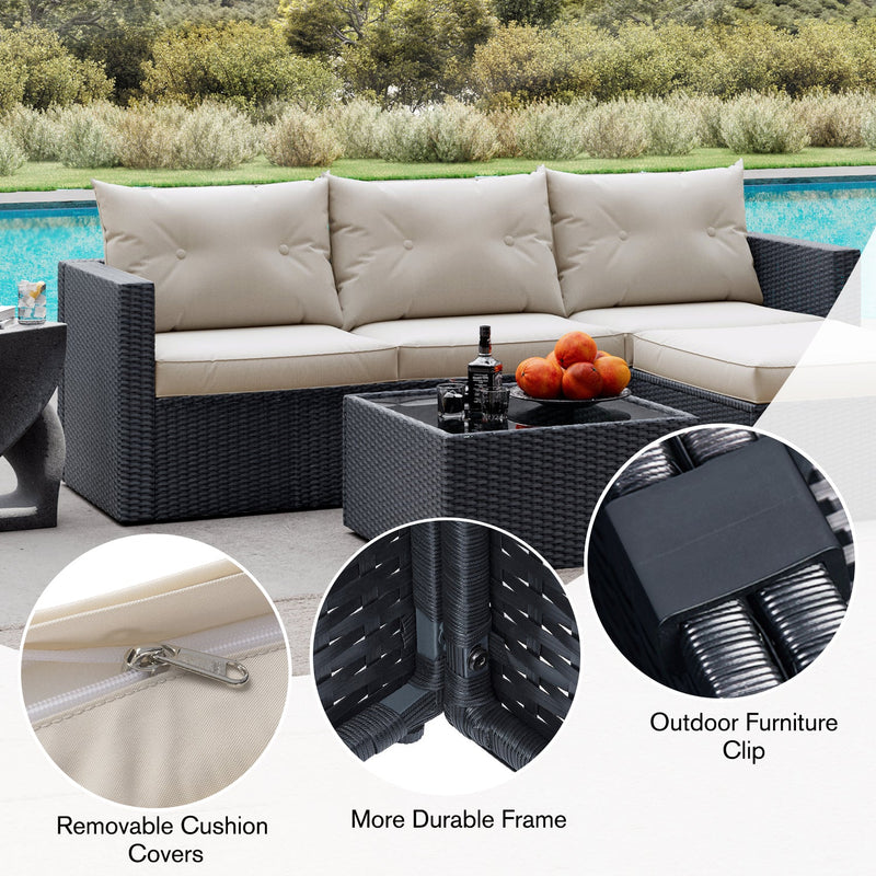 Patio Conversation Set, 3 Pieces PE Wicker Rattan Outdoor Furniture