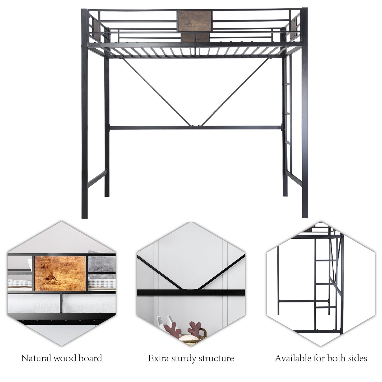 Amolife Metal Twin Size Loft Bed Frame with Stairs & Full-Length Guardrail, Black