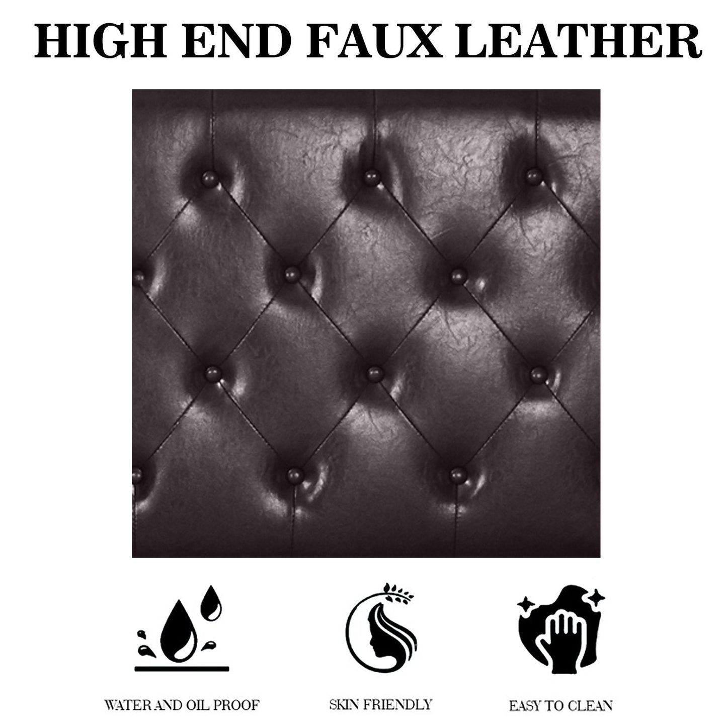 Faux Leather Upholstered Bed Frame with Adjustable Diamond Stitched Button Tufted Headboard