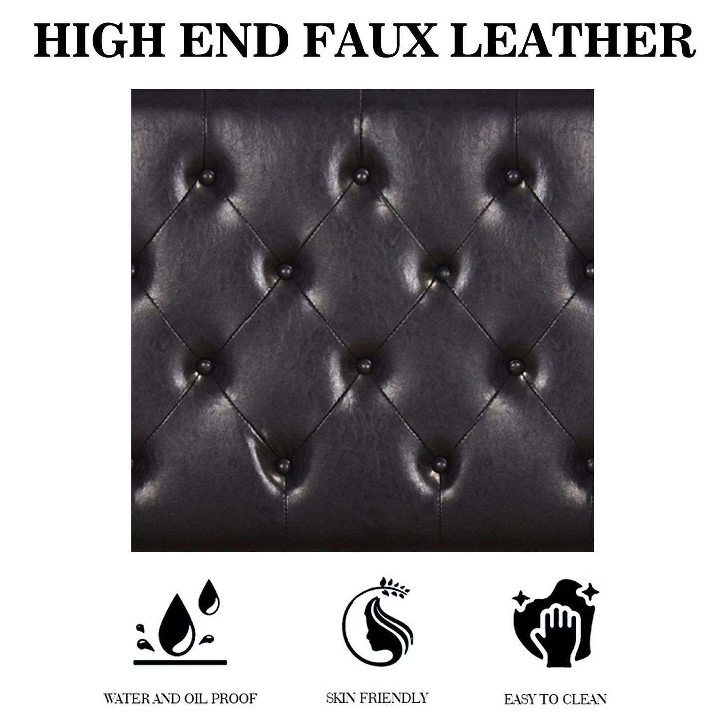 Faux Leather Upholstered Bed Frame with Adjustable Diamond Stitched Button Tufted Headboard
