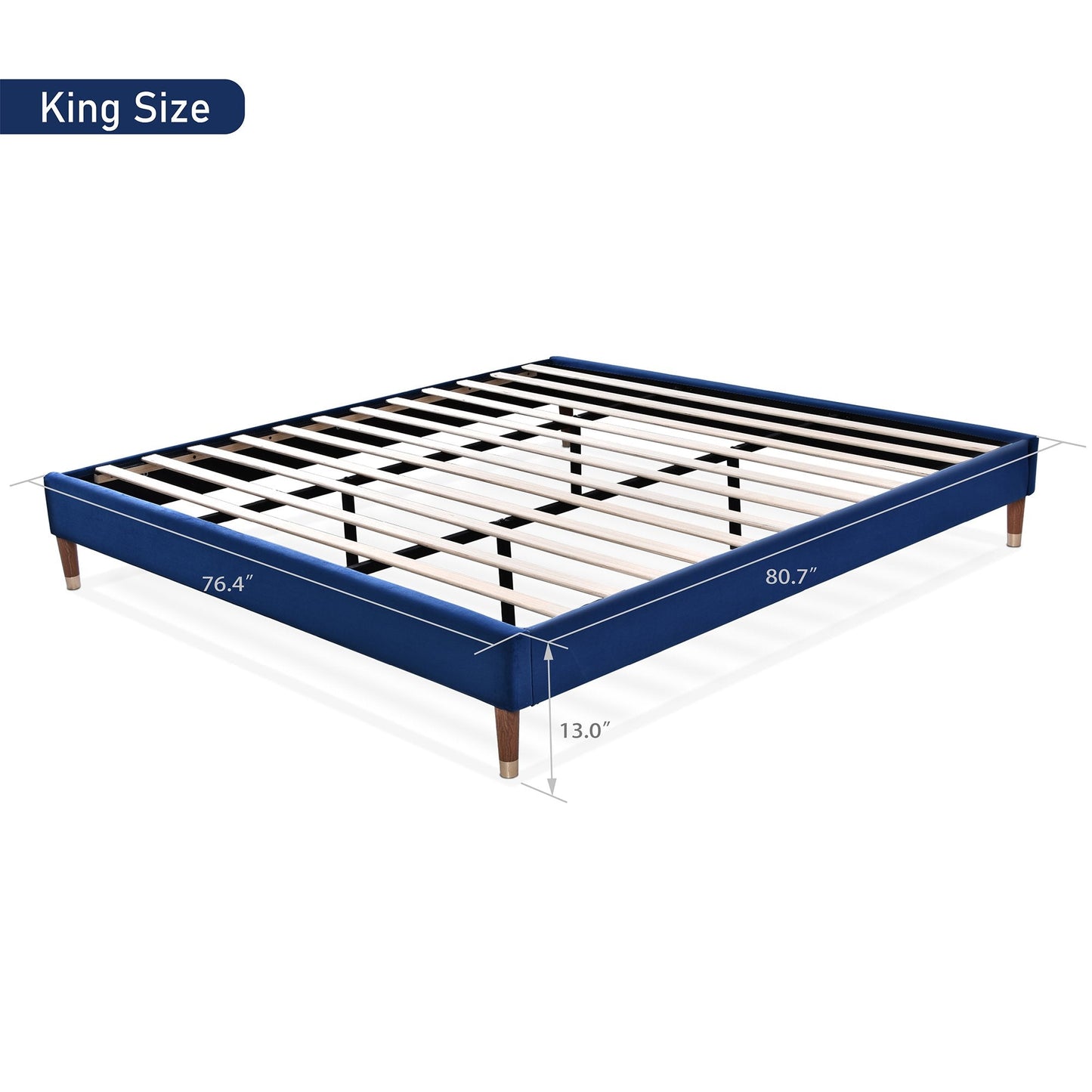 Upholstered Platform Bed Frame, Mattress Foundation with Wood Slat Support