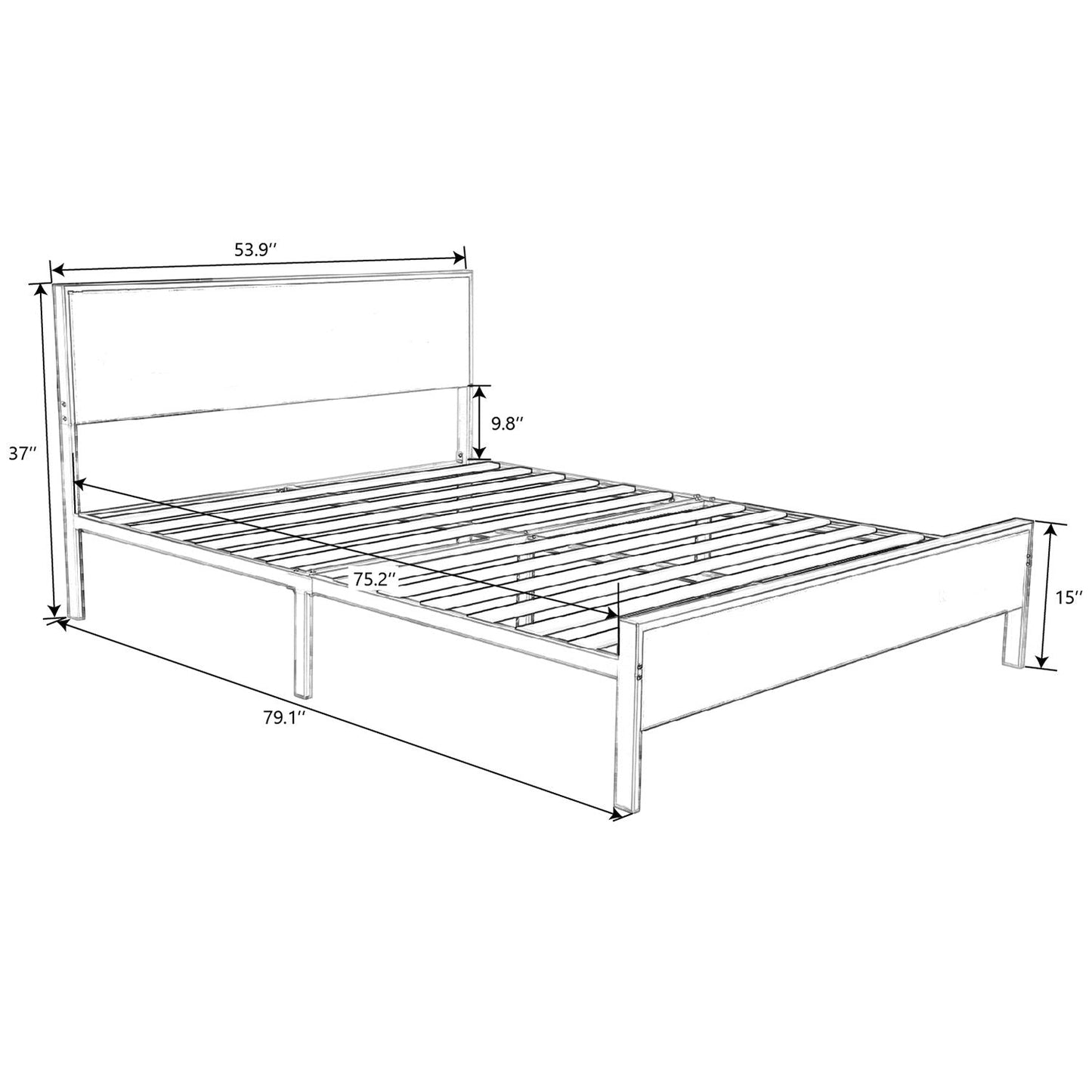 Heavy Duty Platform Bed Frame with Wood Headboard, 12 Under Bed Storage, Noise Free