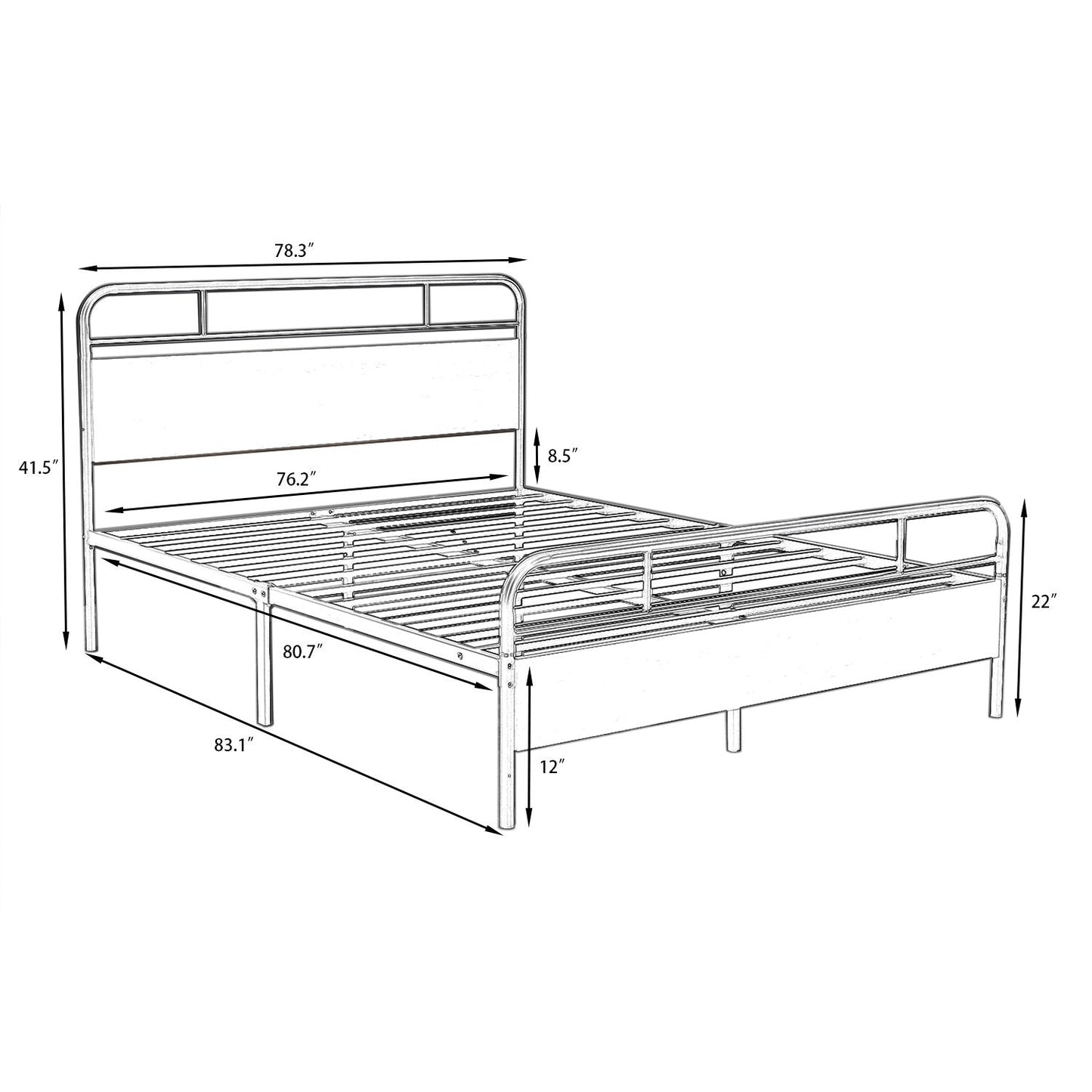Heavy Duty Bed Frames with Modern Wood Headboard, Metal Platform Bed with Frosted Iron Frame