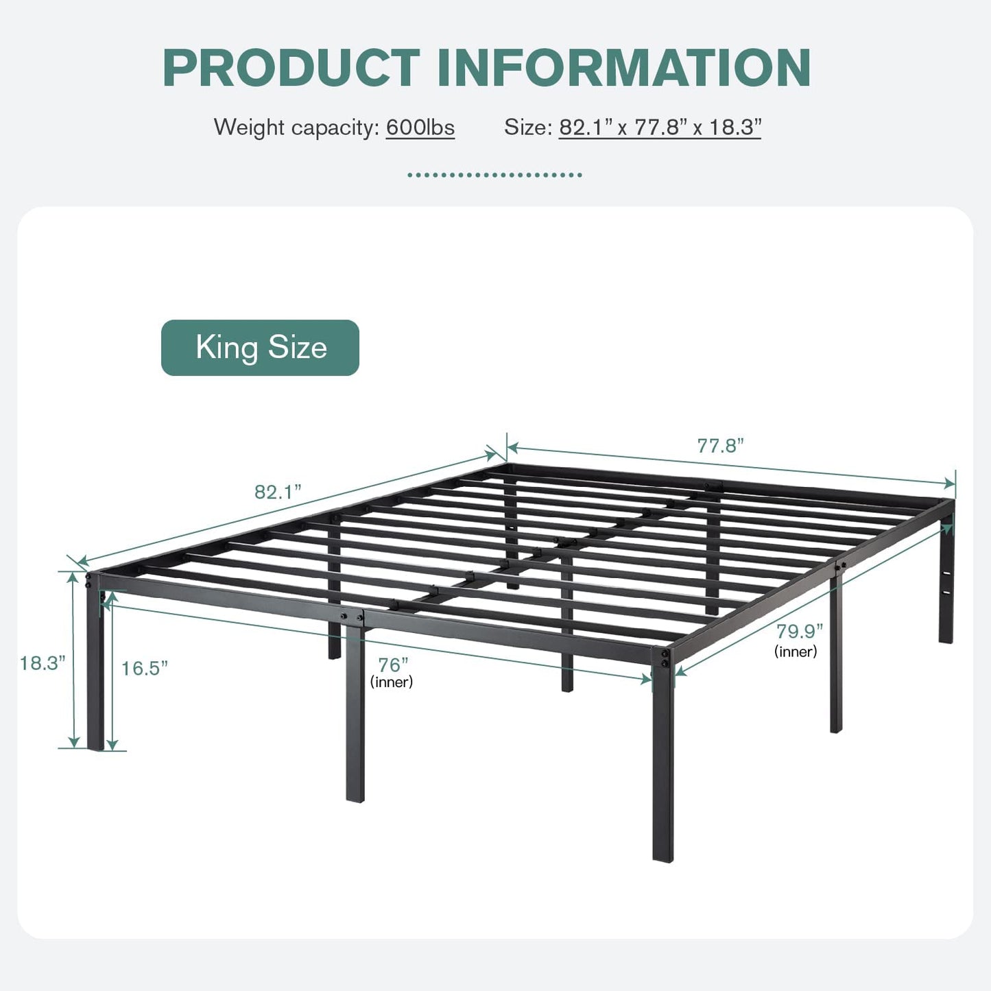 Heavy Duty Platform Bed Frame with 16.5’’ Large Under Bed Storage Space, Sturdy Metal Frame