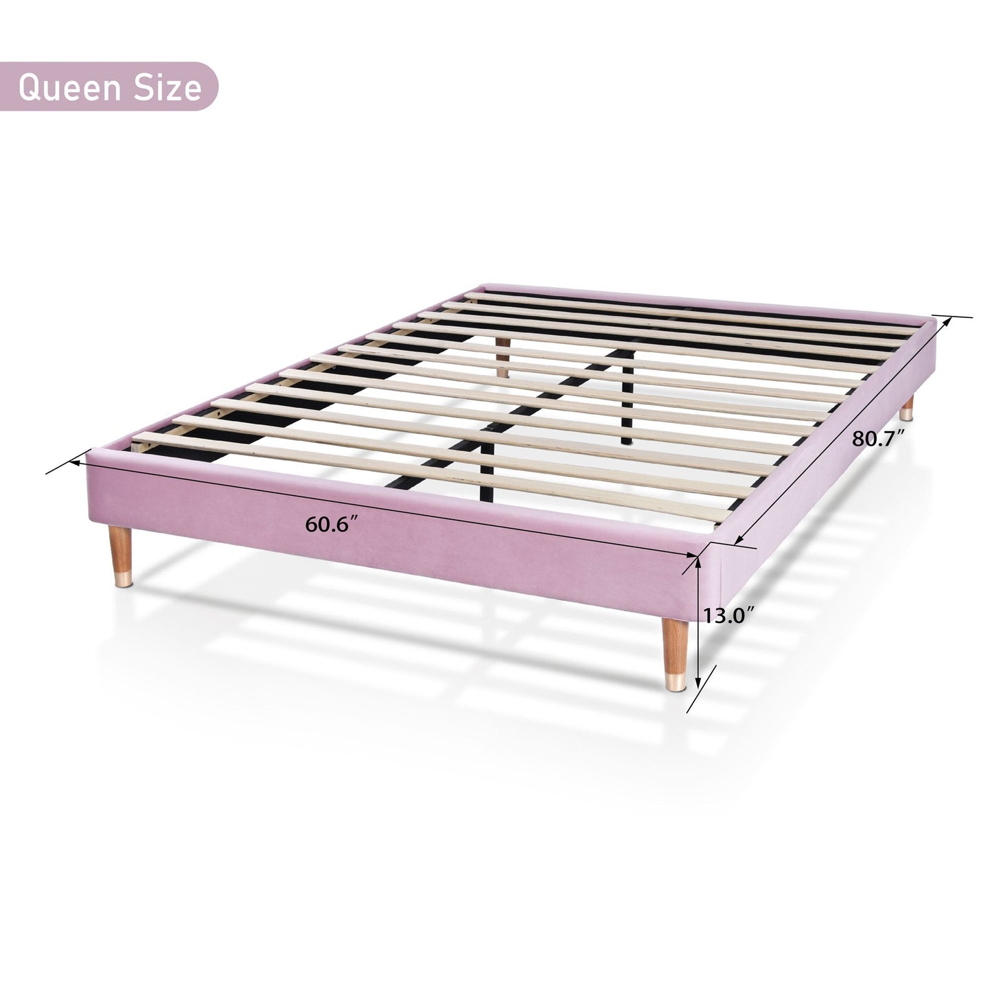 Upholstered Platform Bed Frame, Mattress Foundation with Wood Slat Support
