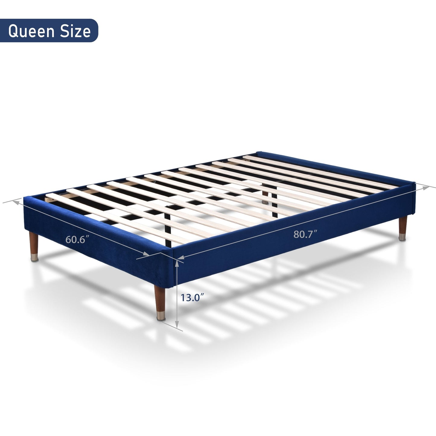 Upholstered Platform Bed Frame, Mattress Foundation with Wood Slat Support