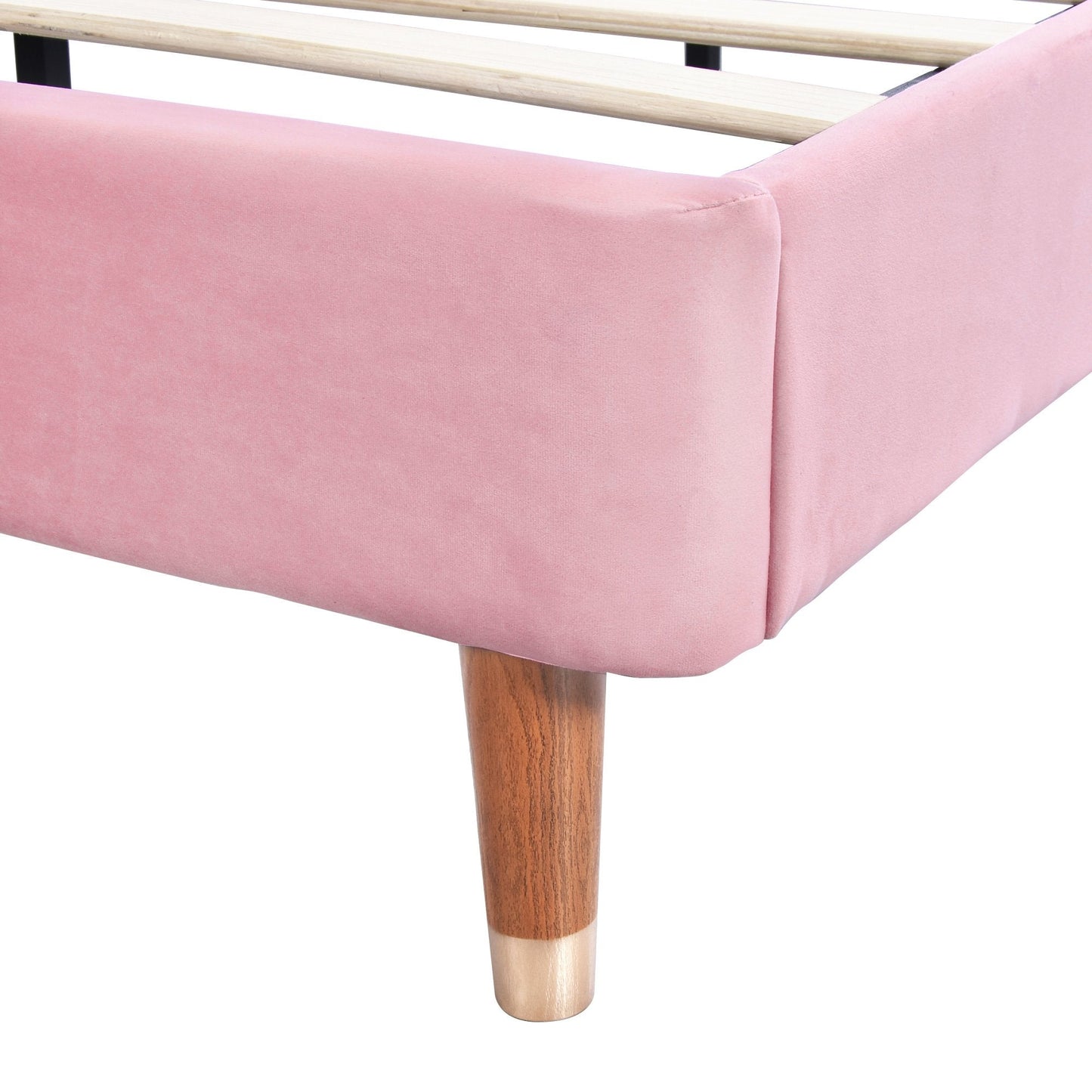 Upholstered Platform Bed Frame, Mattress Foundation with Wood Slat Support
