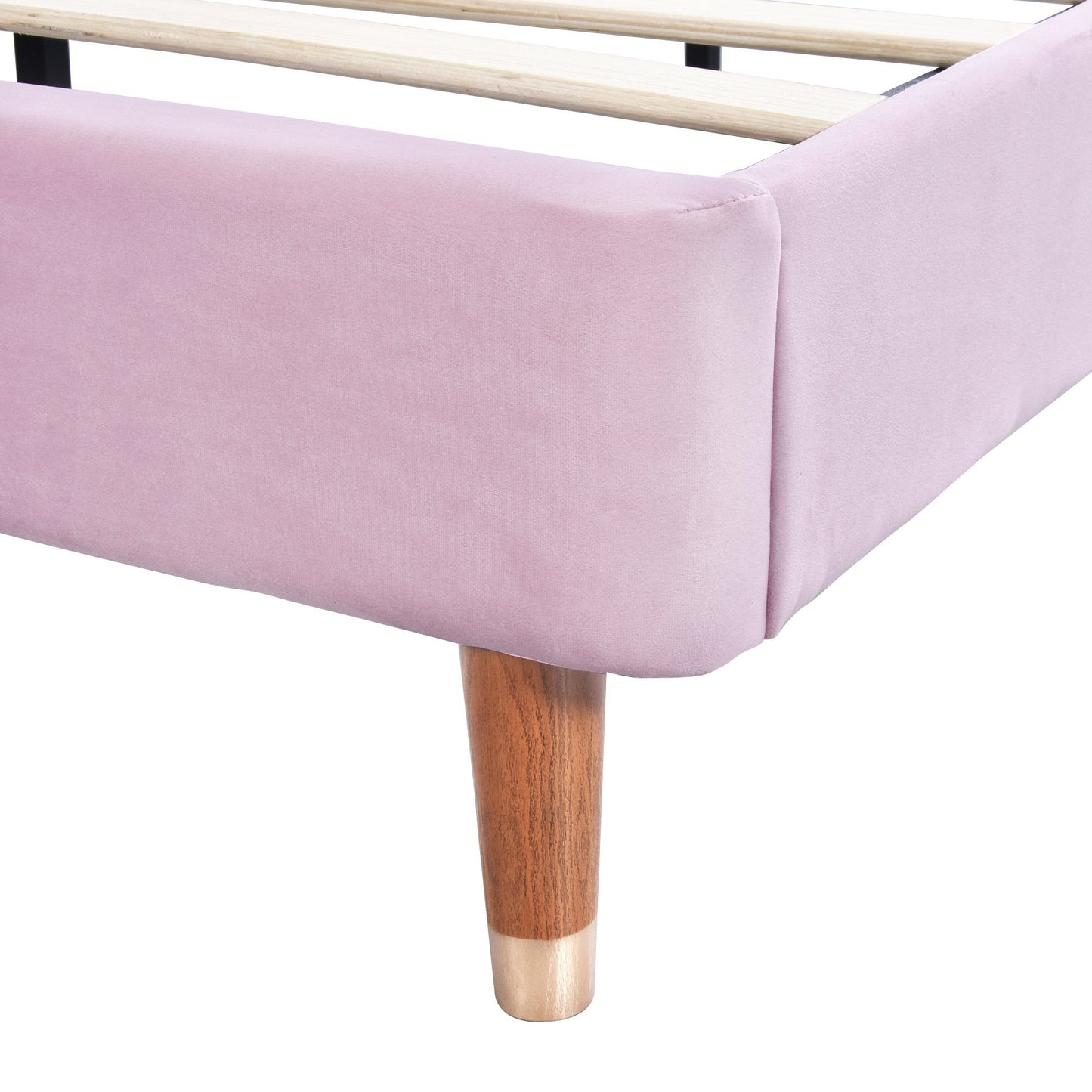 Upholstered Platform Bed Frame, Mattress Foundation with Wood Slat Support