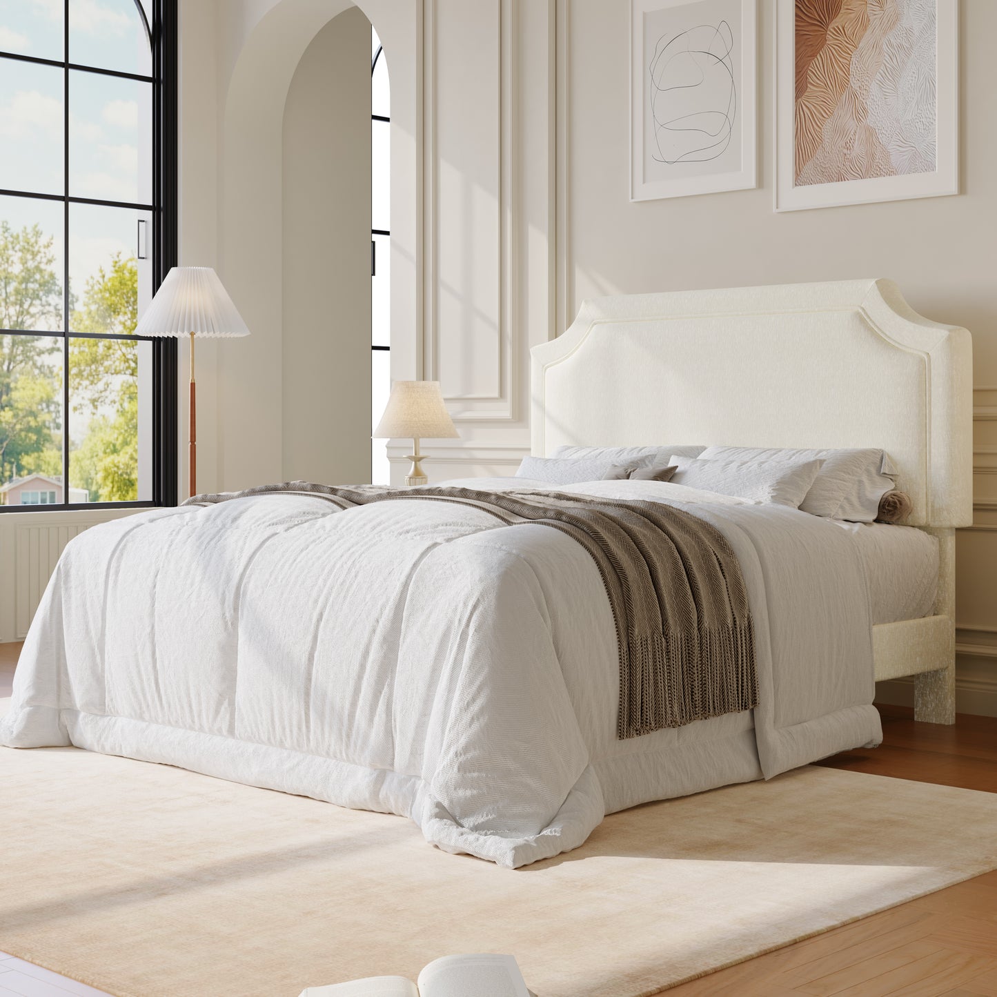 Amolife Bed Frame, Upholstered Platform Bed with Streamlined Adjustable Headboard, No Box Spring Required