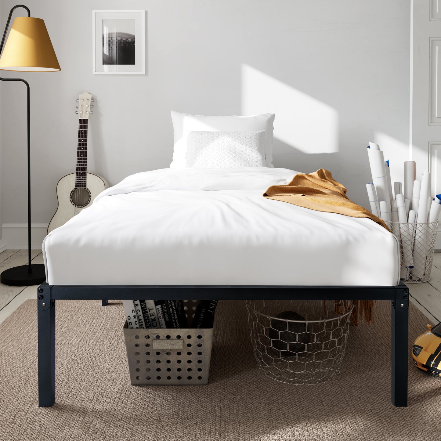 Heavy Duty Platform Bed Frame with 16.5’’ Large Under Bed Storage Space, Sturdy Metal Frame