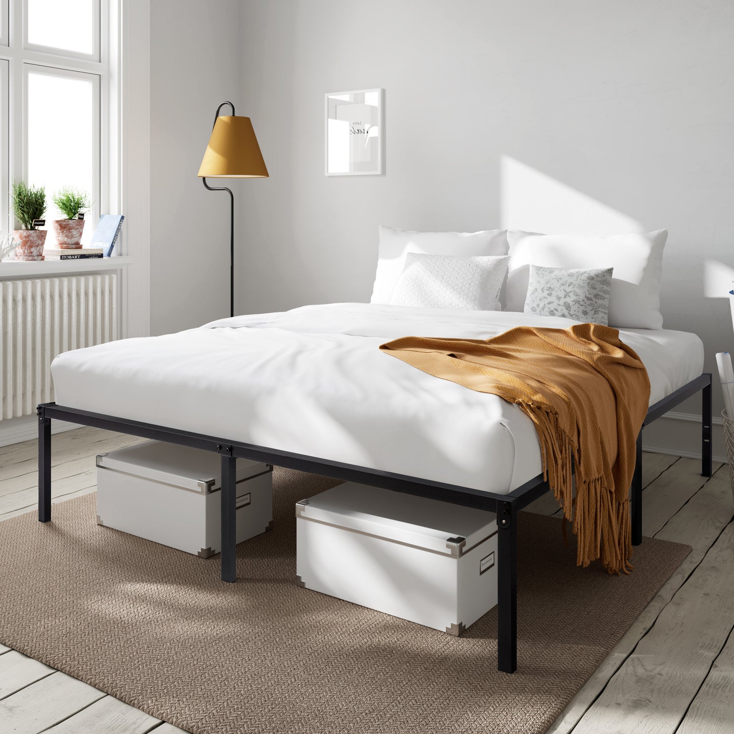 Heavy Duty Platform Bed Frame with 16.5’’ Large Under Bed Storage Space, Sturdy Metal Frame