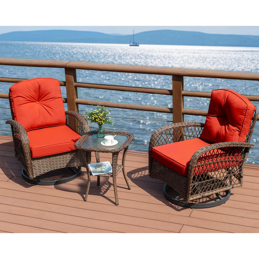 Amolife 3 Pieces Wicker Patio Furniture Set, Bistro Set with Outdoor Swivel Rocking Chair and Coffee Table