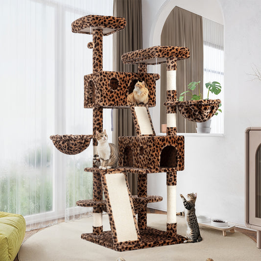 Amolife 65.7" Cat Tree Tower Condo for Large Cats with Hammock, Scratching Post & Basket
