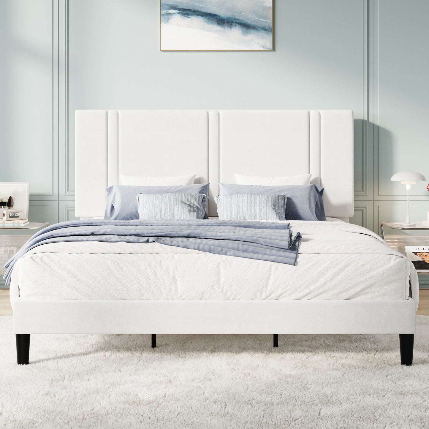 Amolife Bed Frame, Platform Bed with Upholstered Velvet Adjustable Headboard, Wooden Slats, Easy Assembly