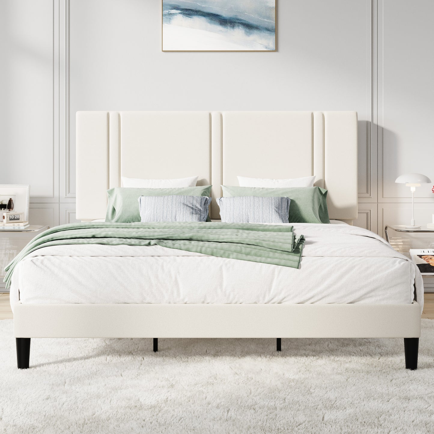 Amolife Bed Frame, Platform Bed with Upholstered Velvet Adjustable Headboard, Wooden Slats, Easy Assembly