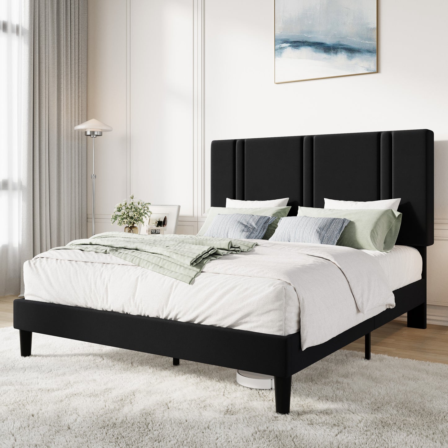 Amolife Bed Frame, Platform Bed with Upholstered Velvet Adjustable Headboard, Wooden Slats, Easy Assembly