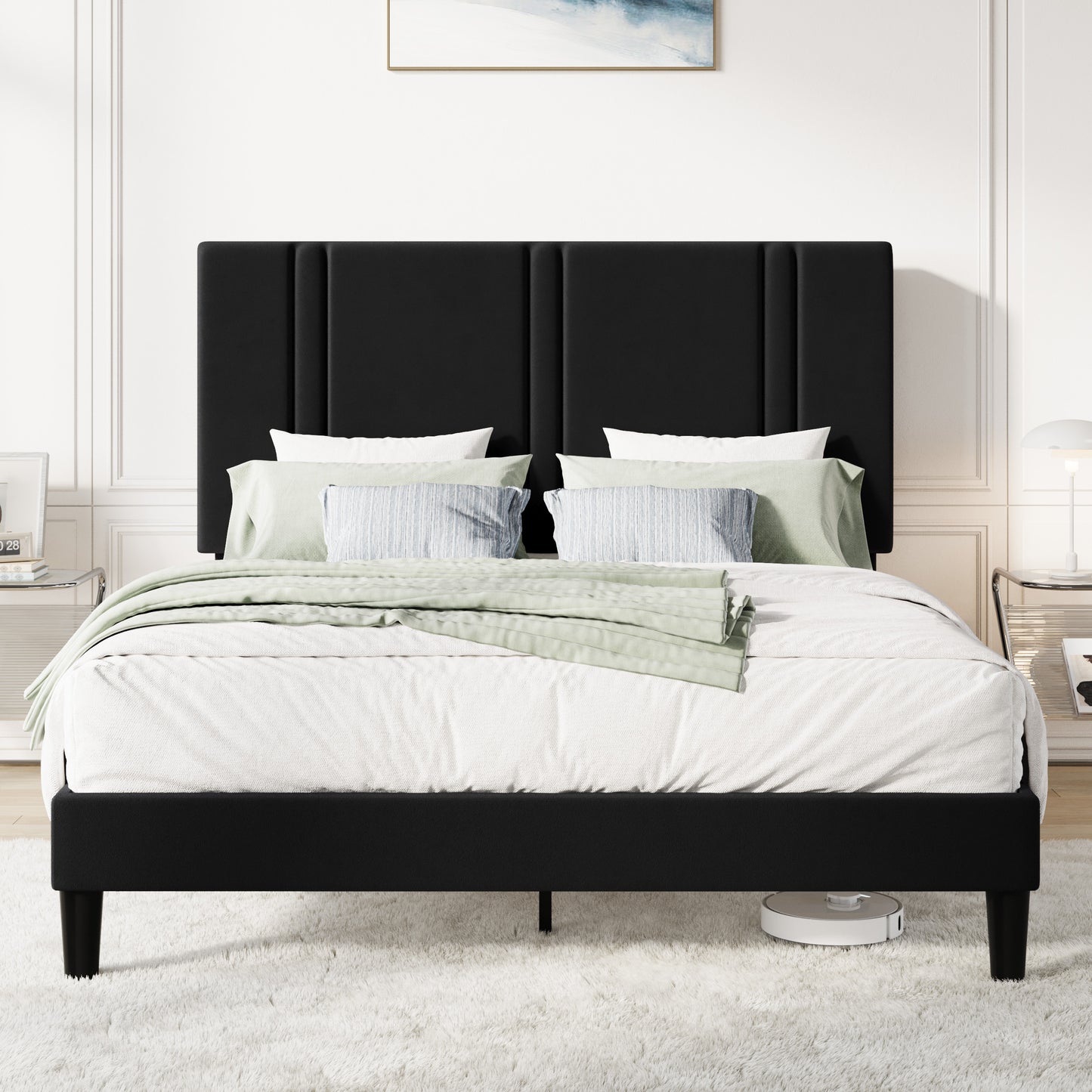 Amolife Bed Frame, Platform Bed with Upholstered Velvet Adjustable Headboard, Wooden Slats, Easy Assembly
