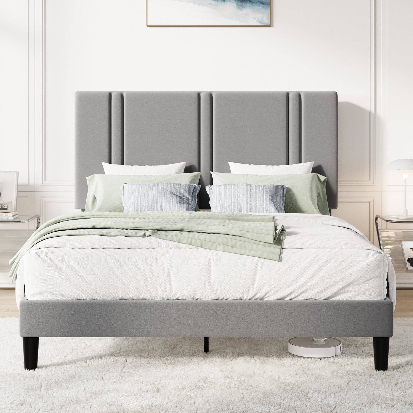 Amolife Bed Frame, Platform Bed with Upholstered Velvet Adjustable Headboard, Wooden Slats, Easy Assembly