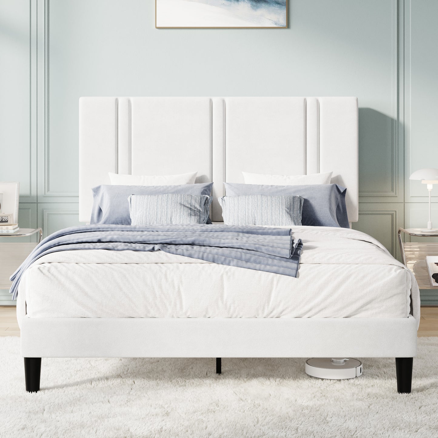 Amolife Bed Frame, Platform Bed with Upholstered Velvet Adjustable Headboard, Wooden Slats, Easy Assembly