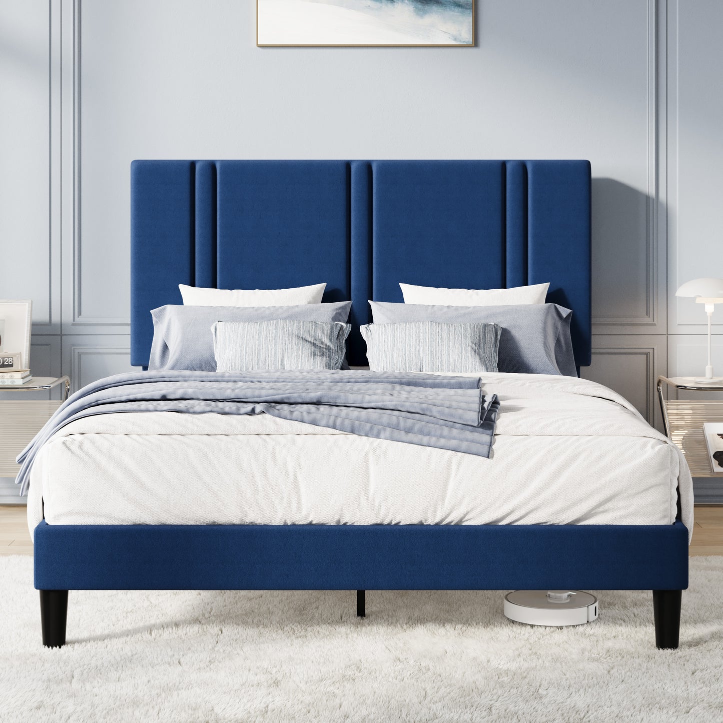 Amolife Bed Frame, Platform Bed with Upholstered Velvet Adjustable Headboard, Wooden Slats, Easy Assembly