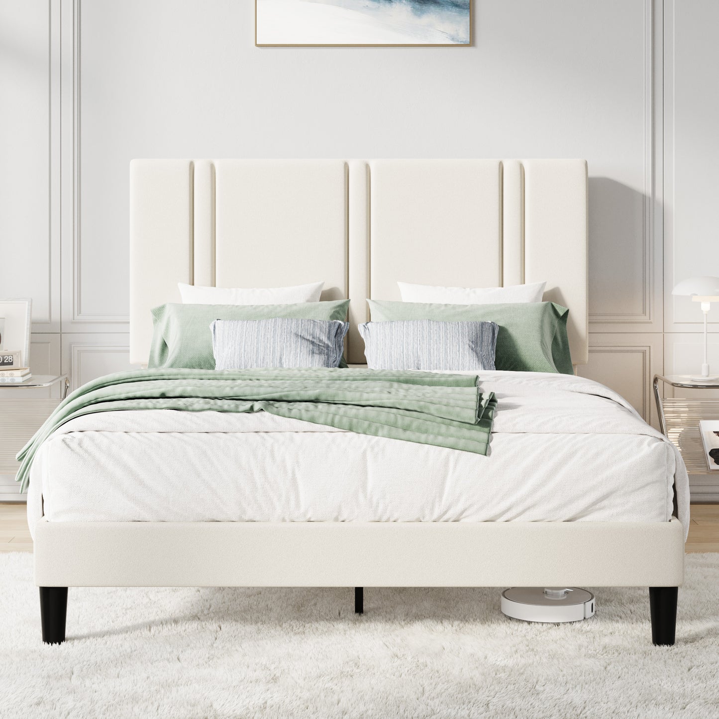 Amolife Bed Frame, Platform Bed with Upholstered Velvet Adjustable Headboard, Wooden Slats, Easy Assembly