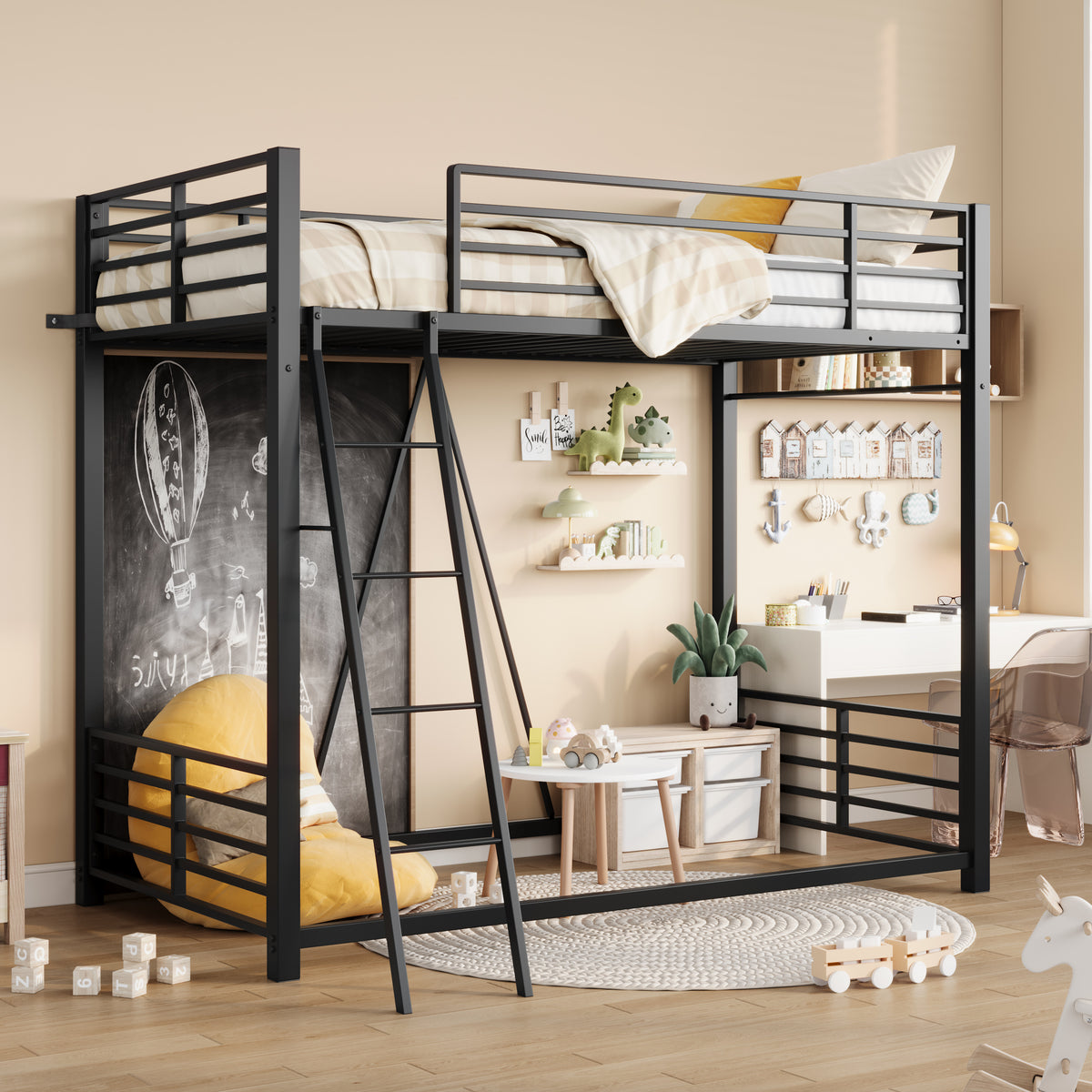 Amolife Twin Size Loft Bed and Bunk Bed with Angled Ladder, 14" Guardrail & Reinforced Structure