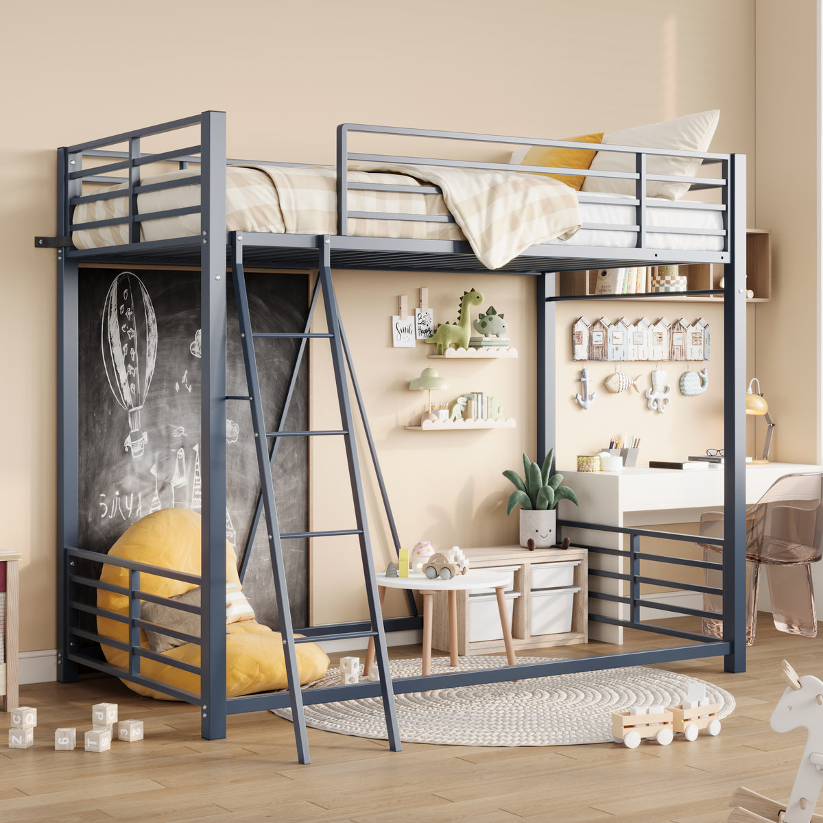 Amolife Twin Size Loft Bed and Bunk Bed with Angled Ladder, 14" Guardrail & Reinforced Structure