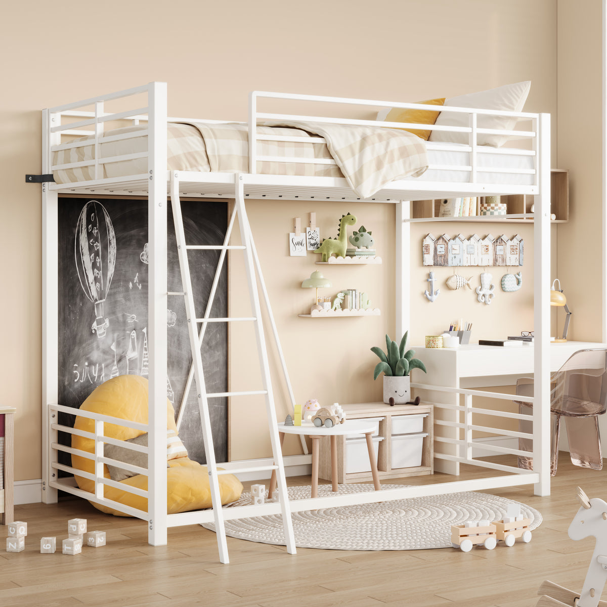 Amolife Twin Size Loft Bed and Bunk Bed with Angled Ladder, 14" Guardrail & Reinforced Structure