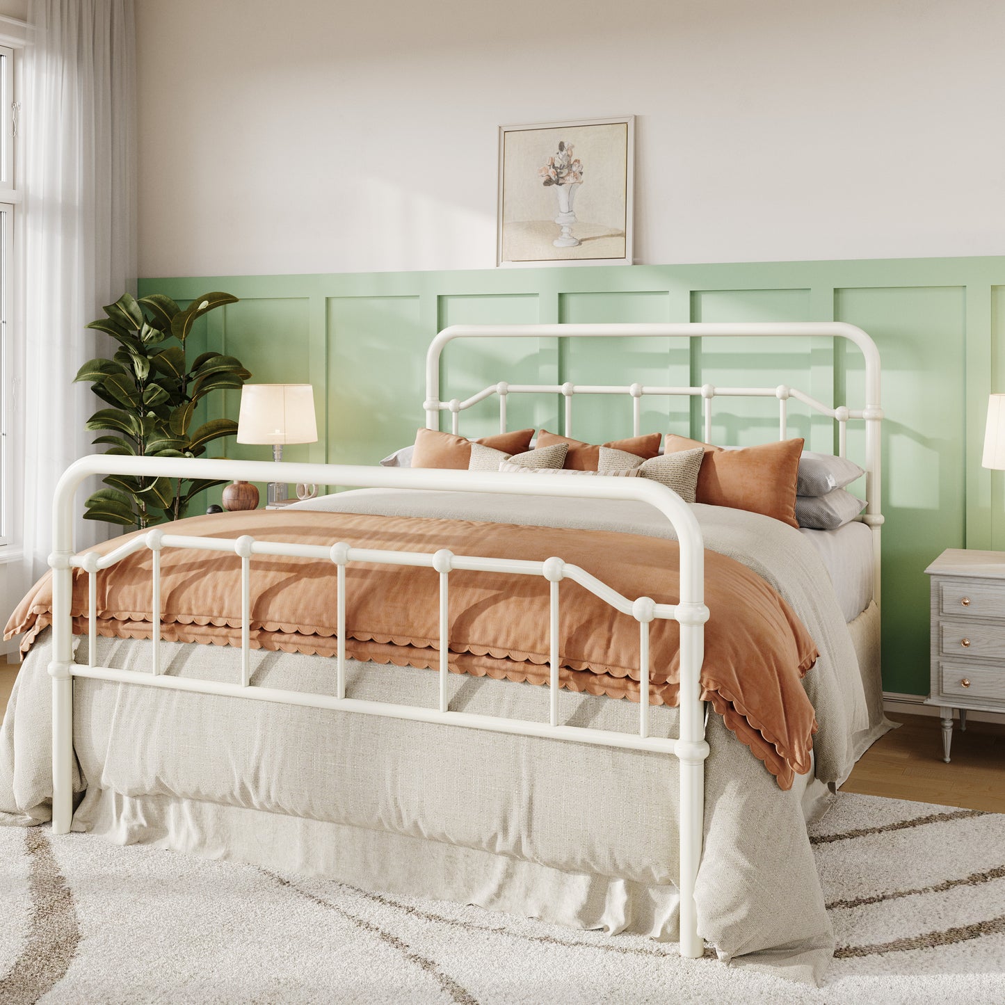 Amolife Bed Frame, Metal Platform Bed with Vintage Headboard&Footboard, No Box Spring Required, Easy Assembly