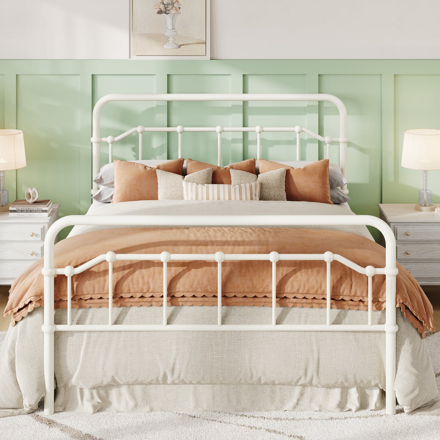 Amolife Bed Frame, Metal Platform Bed with Vintage Headboard&Footboard, No Box Spring Required, Easy Assembly