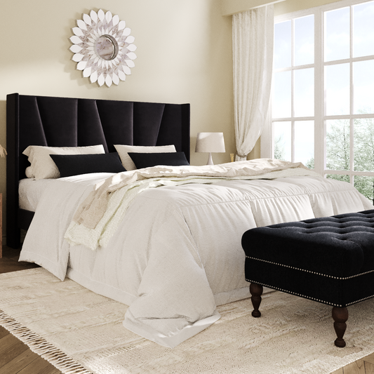 Amolife Bed Frame, Upholstered Platform Bed with Wingback and Geometric Headboard