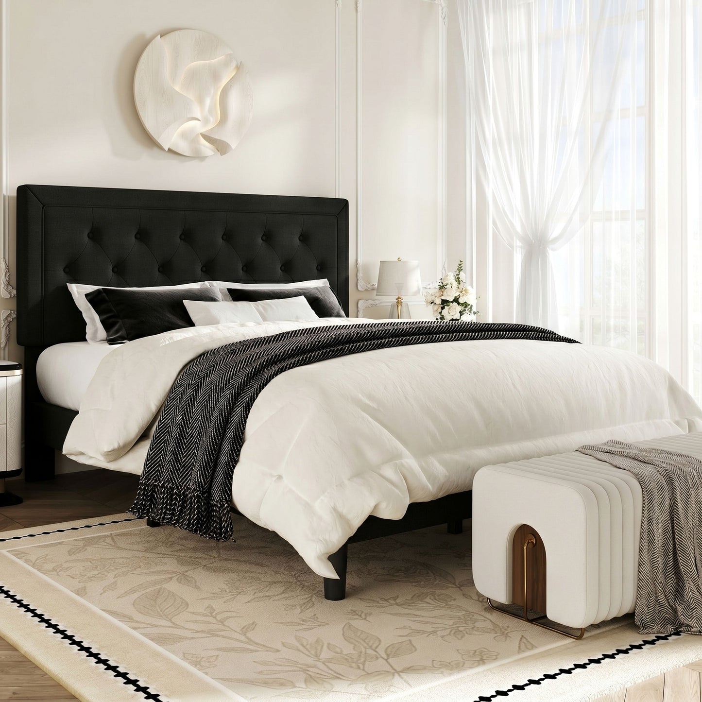 Amolife Bed Frame, Platform Bed Frame with Upholstered Adjustable Headboard