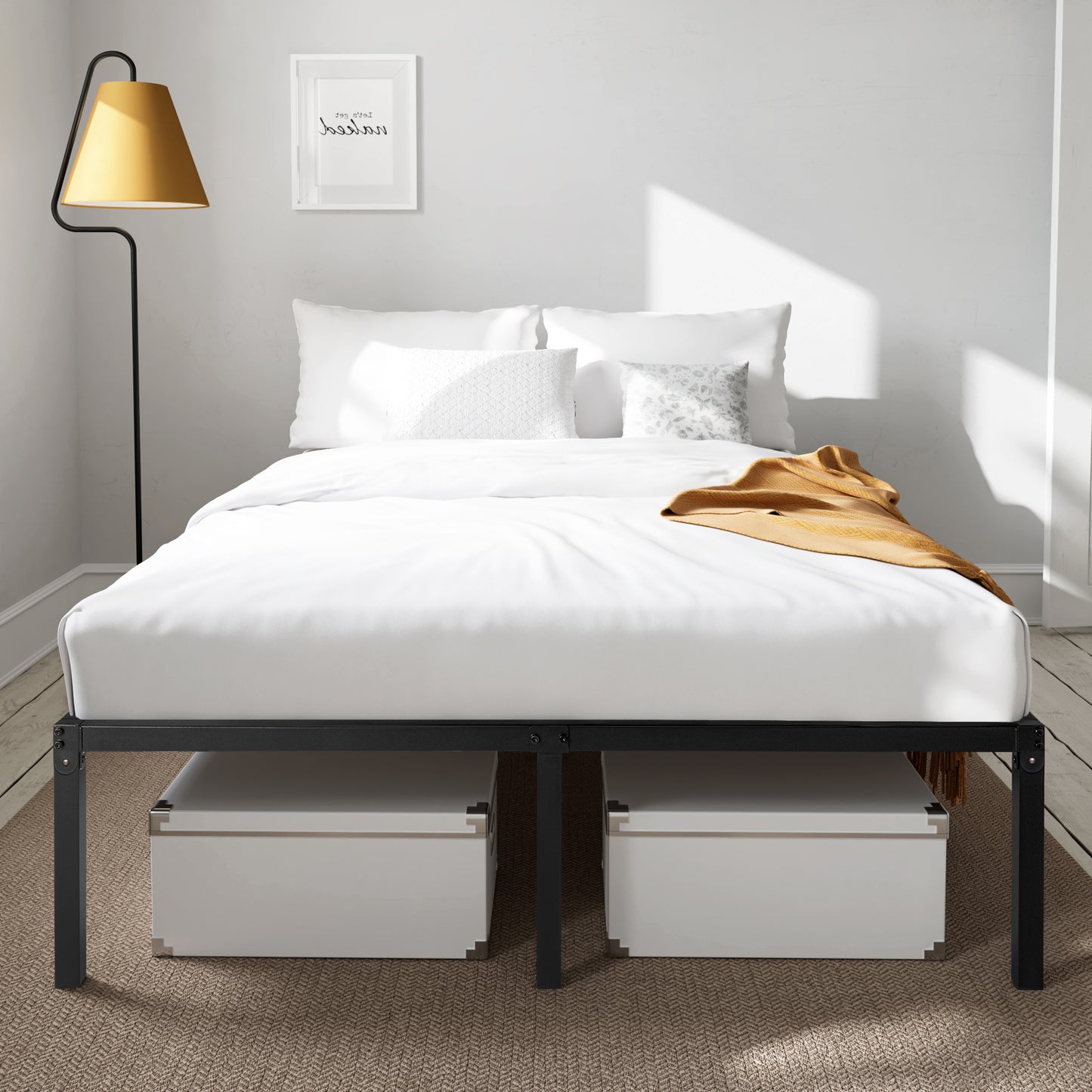Heavy Duty Platform Bed Frame with 16.5’’ Large Under Bed Storage Space, Sturdy Metal Frame