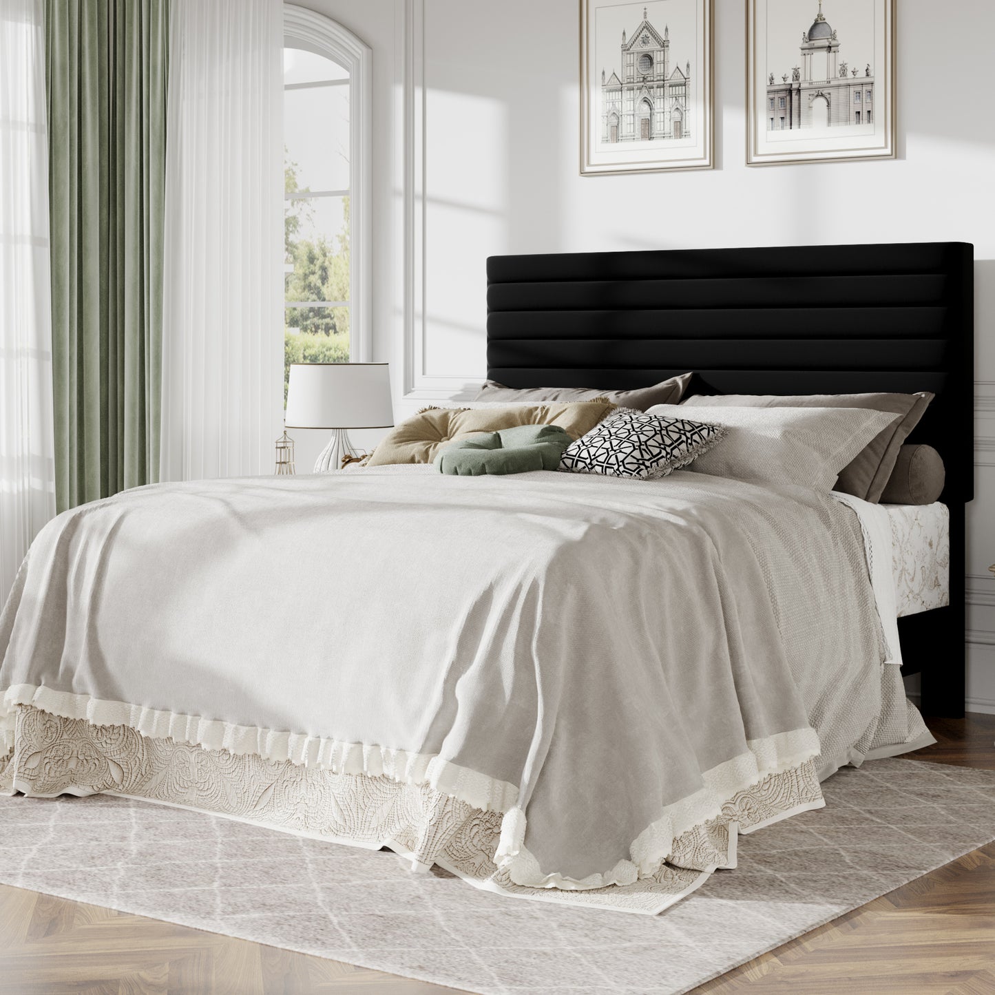 Amolife Upholstered Platform Bed Frame with Adjustable Height Headboard, Velvet Bed Frame with Under-Bed Storage, Silent Noise-Free Design