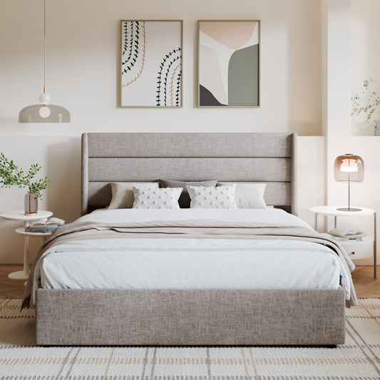 Amolife Bed Frame, Lift Up Storage Platform Bed with Fabric Upholstered Panel Wingback Headboard