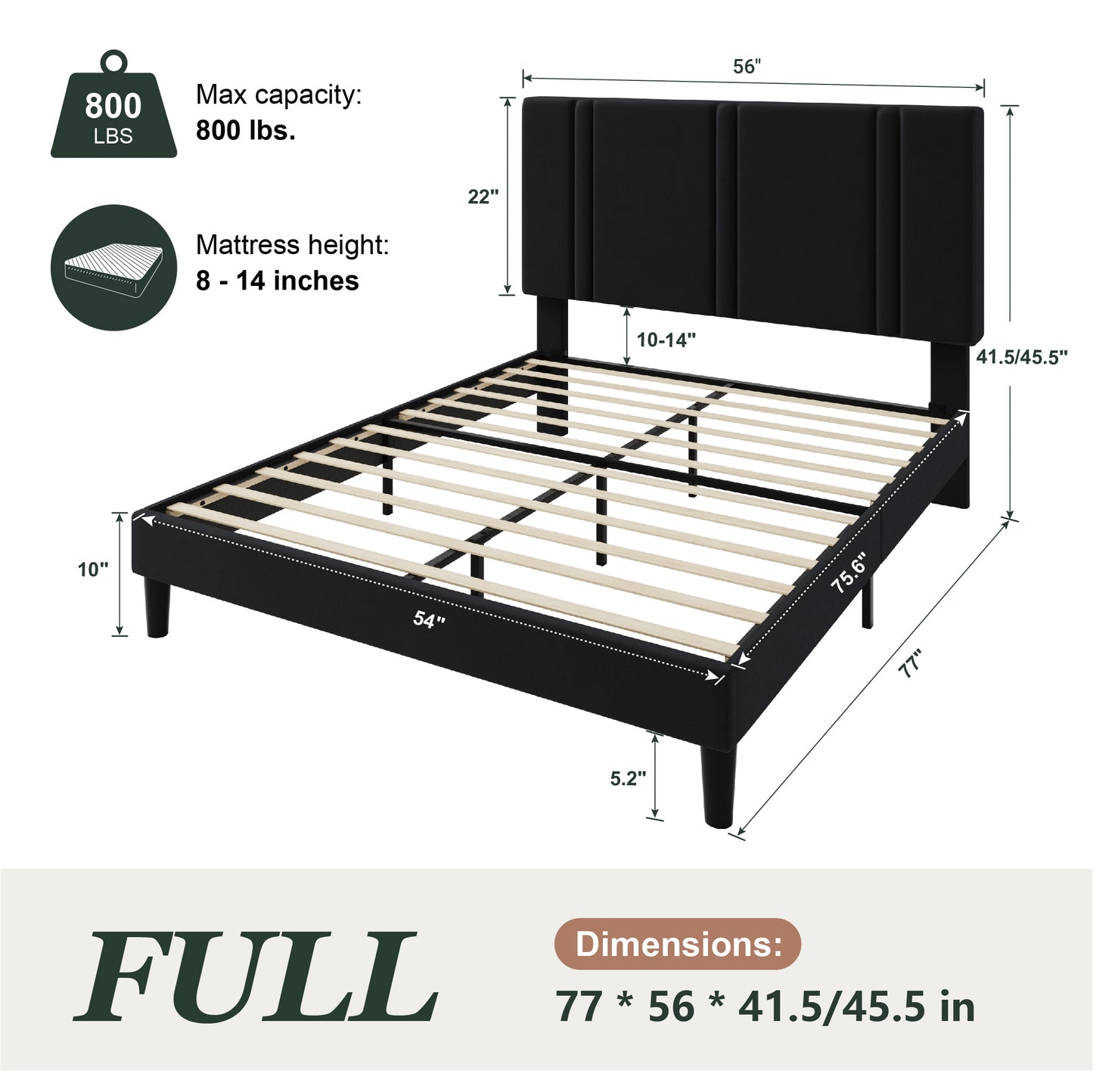 Amolife Bed Frame, Platform Bed with Upholstered Velvet Adjustable Headboard, Wooden Slats, Easy Assembly