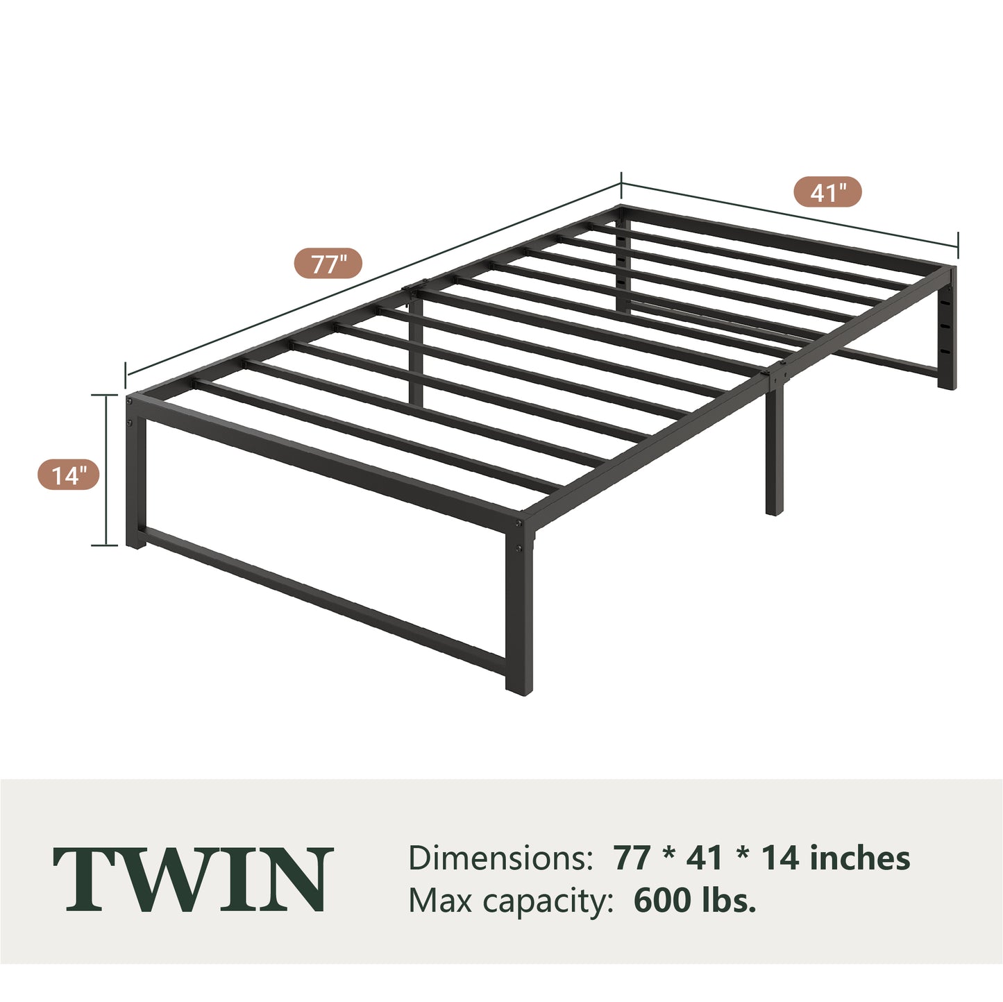 Amolife 14" Platform Bed Frame, Heavy Duty Metal with Under Bed Storage