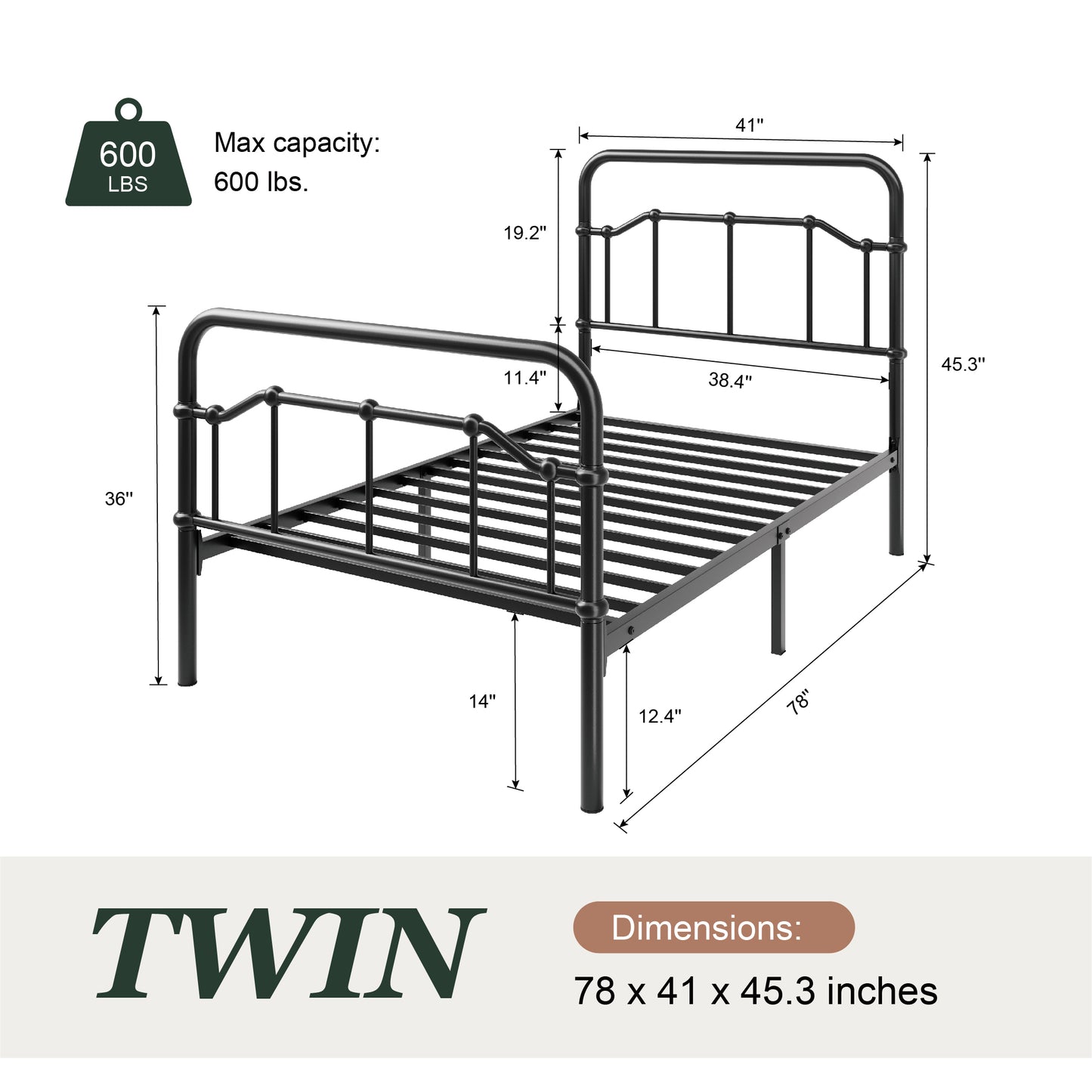 Amolife Bed Frame, Metal Platform Bed with Vintage Headboard&Footboard, No Box Spring Required, Easy Assembly