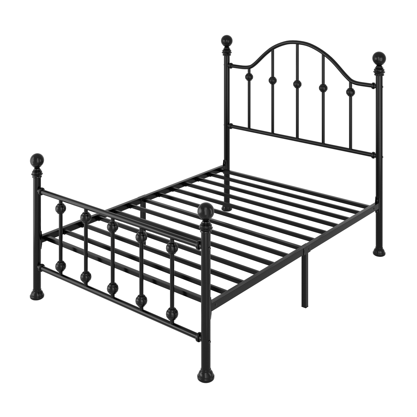 Amolife Metal Bed Frame with Iron-Art Headboard and Footboard, 12" Under-Bed Storage Space, No Box Spring Needed