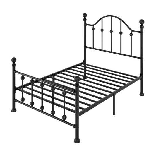 Amolife Metal Bed Frame with Iron-Art Headboard and Footboard, 12" Under-Bed Storage Space, No Box Spring Needed