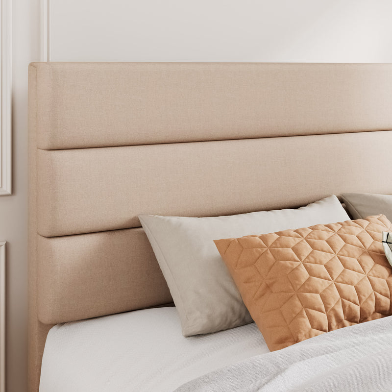 Modern Upholstered Platform Bed Frame with Headboard and Wooden Slats