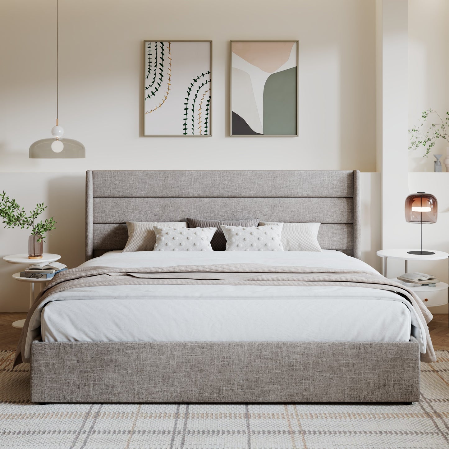 Amolife Bed Frame, Lift Up Storage Platform Bed with Fabric Upholstered Panel Wingback Headboard